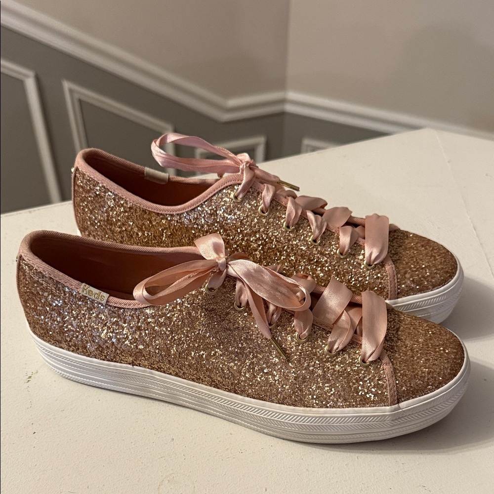 Keds x Kate Spade Glitter Celebration Satin Lace Up Sneakers Sz 10